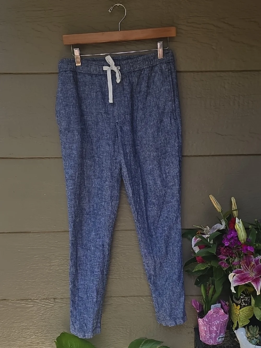 J.Crew Men's Casual Linen Blend Pants Blue Small